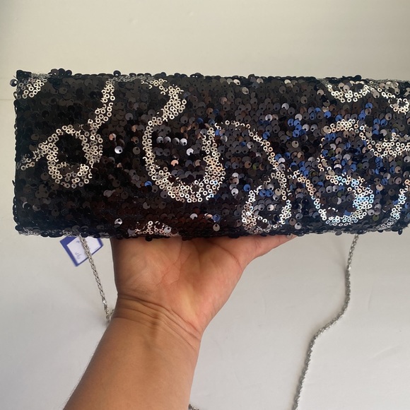 Black and Silver Sequins Clutch 10.5”X4.5” - Picture 2 of 9